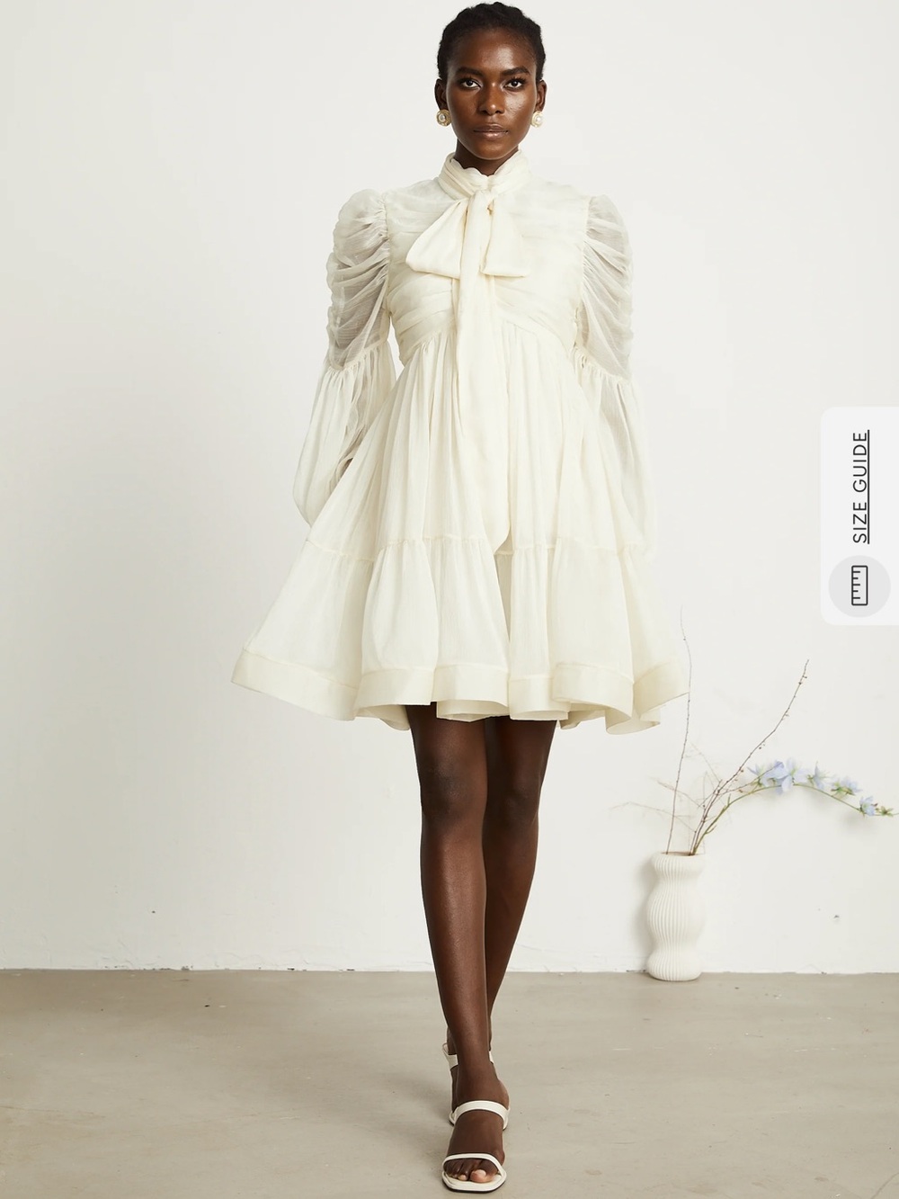 Ivory Tie-Neck Long Sleeve Mini Dress - Picture 5 of 11